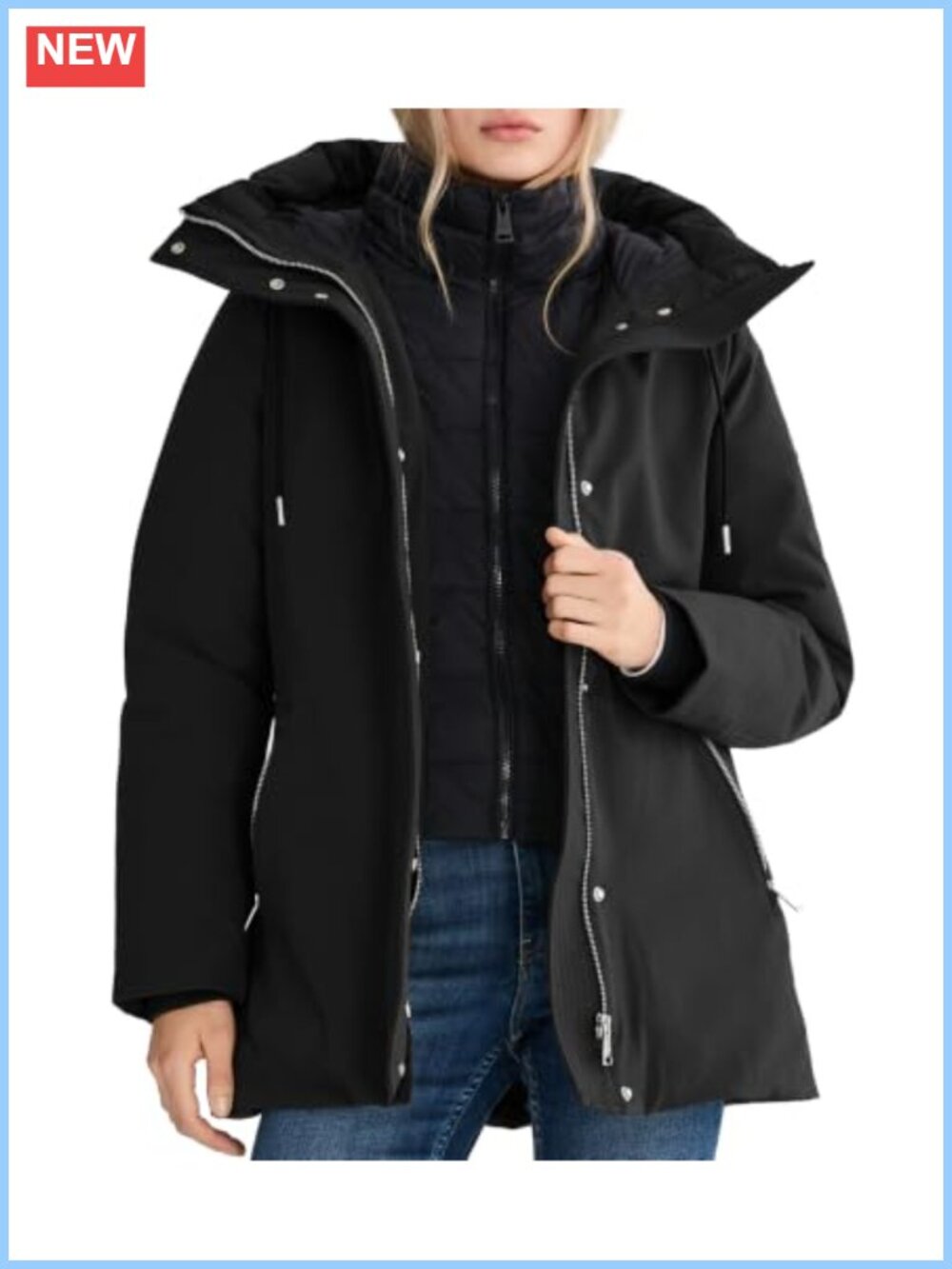 Layered Winter Parka Hooded Warm Thick Puffer Coat Polyester